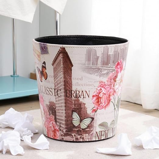 PU Leather Small Trash Can Wastebasket, Round Garbage Container Basket - Image 2