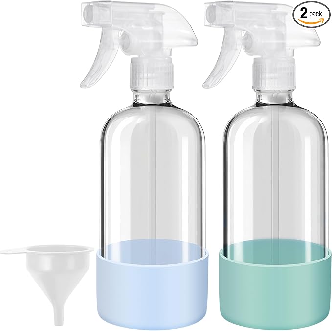 Glass Spray Bottles with Silicone Sleeves, Mist and Stream Empty Refillable by Bealee