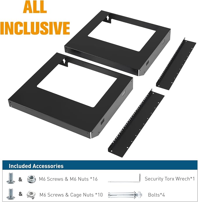 9U Wall Mount Rack Open Frame 19 Inch Server Equipment 2 Post Network Cabinet - Image 7