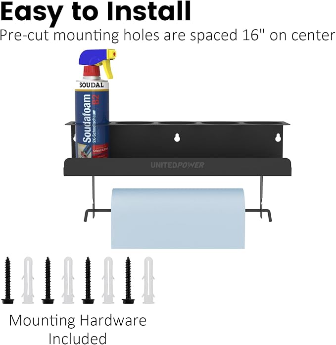 UNITEDPOWER 5 Aerosol Spray Can/Paper Towel Holder, Paint Bottle Storage Rack - Image 5