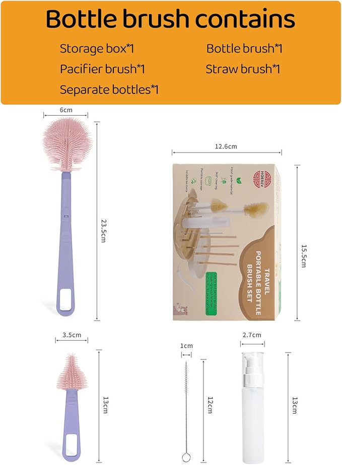 HOEREV Portable Baby Silicone Bottle Brush Set Include Pacifier Brush, Straw - Image 2