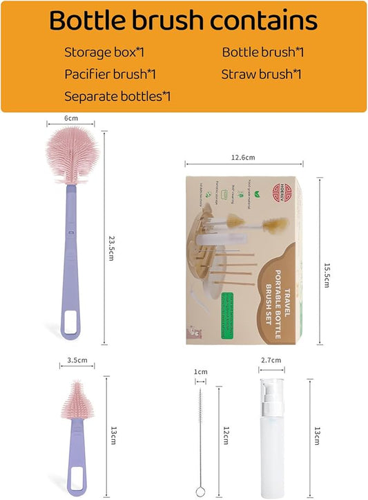 HOEREV Portable Baby Silicone Bottle Brush Set Include Pacifier Brush, Straw - Image 2