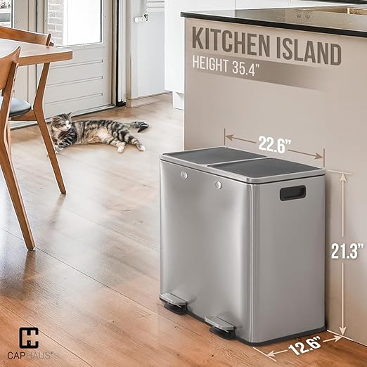 CAPHAUS Dual Trash Can with Double Lid, Trash and Recycle Bins Combo, - Image 2