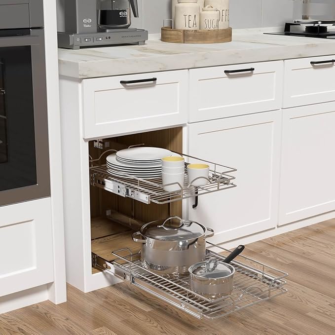 OCG 2 Tier Pull Out Cabinet Organizer, Pull Out Drawers - Image 3
