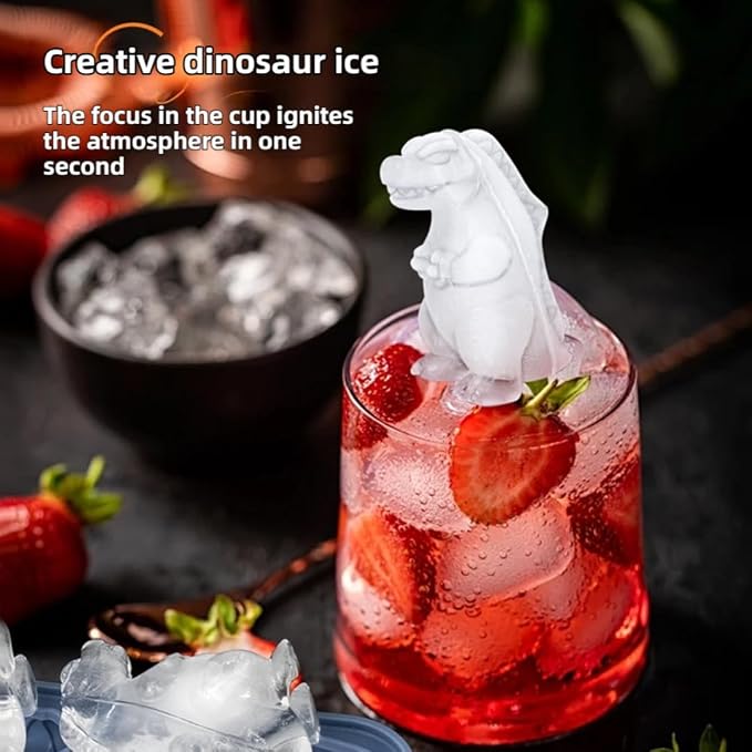 7.48inch Newly Upgraded 4-grid 3D Dinosaur Ice Tray and Covered Silicone Ice - Image 3