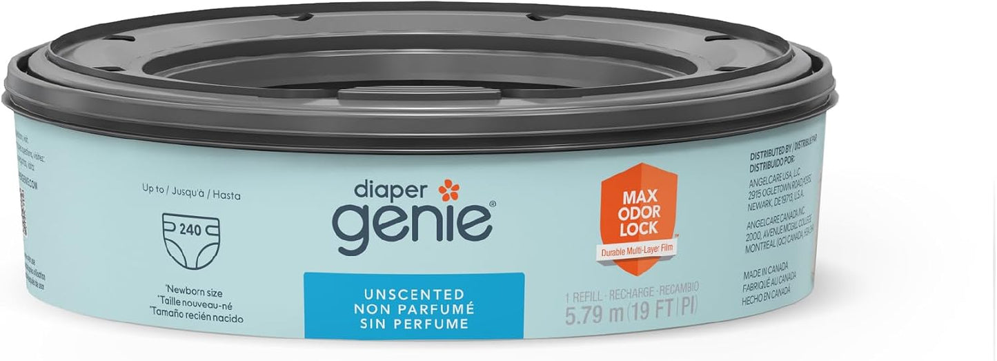 Diaper Genie Bags Refills 240 Count (Pack of 1) with Max Odor Lock | Holds Up to 240 Newborn Diapers | Fits Diaper Genie Complete | Unscented diaper pail refill bags with Max Odor Lock Technology help lock in odors and holds up to 240 newborn diapers.