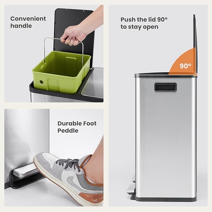 DUMOS Kitchen Trash Can, 2×8-Gallon Garbage Can - Image 5