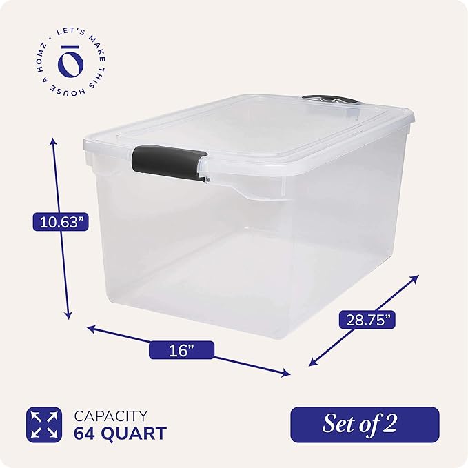 HOMZ 2-Pack Secure Latch, 64 Quart, and Office Organization