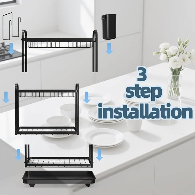 Dish Drying Rack, Stainless Steel Dish Rack, 2-Tier Kitchen Organizers - Image 4