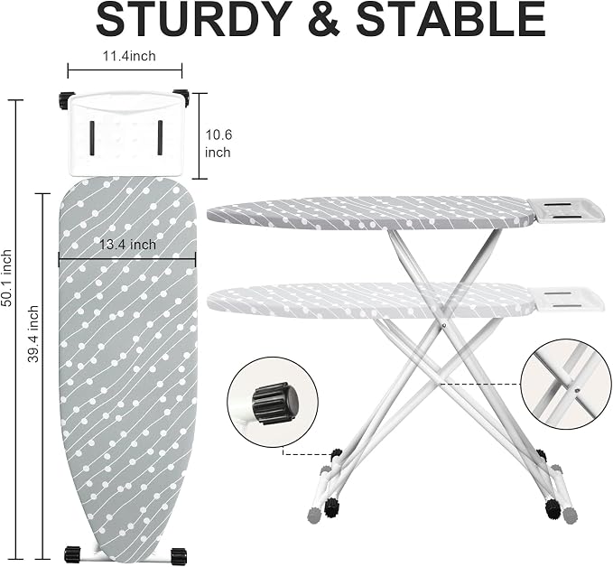 Ironing Board, Foldable Ironing Board Adjustable Height Compact Iron Board - Image 5