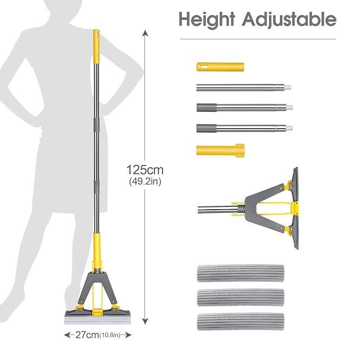 Sponge Mop, Masthome Roller Sponge Mop, Easy Self Squeeze Mop and Stainless - Image 2