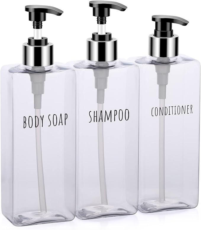 Segbeauty 3pcs Clear Soap Dispenser, 16.9oz Refillable Shampoo Conditioner by Segbeauty