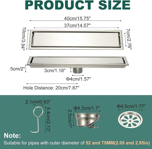uxcell Rectangular Shower Drain, Brushed 304 Stainless Steel Odor-Proof Floor - Image 2