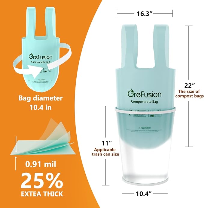 Compostable Trash Bags with handle-tie, Garbage Bags, 2.6 Gallon, Food Waste - Image 4