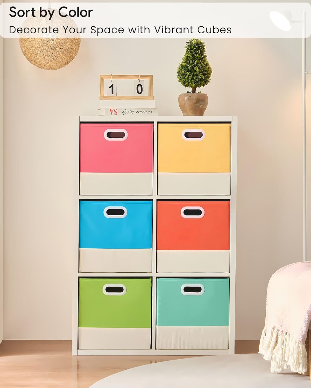 Storage Cube Bins | Macaron & White, 10.5"x10.5"x11", 6 Pack | Multi-Size | Ultra-Fine Fabric | Organizer Baskets for Shelf, Wadrobe, Closet | 11"x11"x11" Cube Insert Drawer
