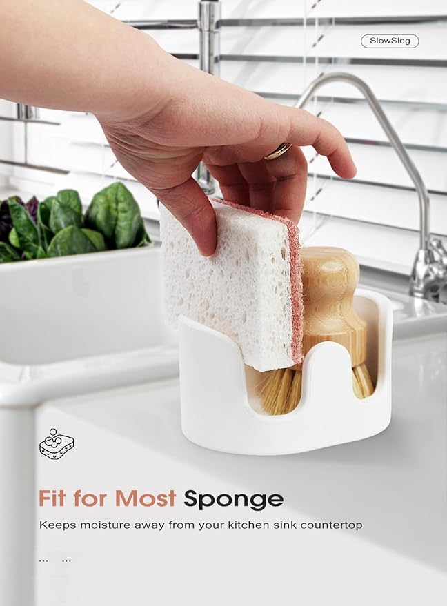 Double Sponge Holder, Water-Absorbing Stone Dish Sponge Caddy - Image 3