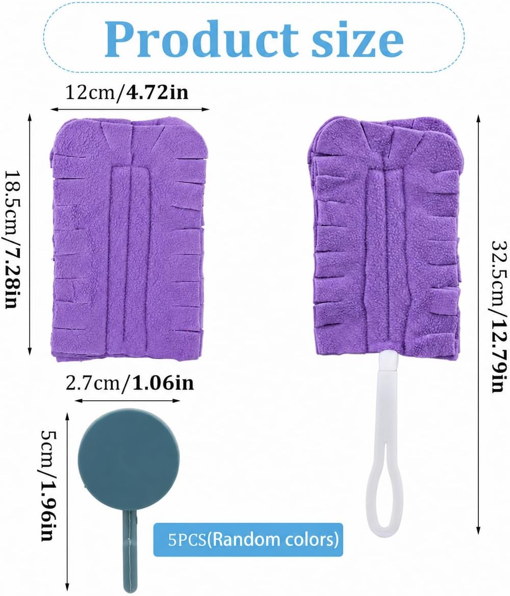 5 PCS Reusable Duster Refills, 360° Electrostatic Washable Microfiber Duster with Handle & 5 Hooks, Multi-Surface Cleaning Tool for Home Car Furniture Fans