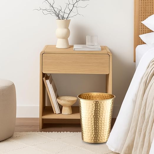 Monarch Abode Brushed Gold Hand Hammered Metal Wastebasket - Image 8
