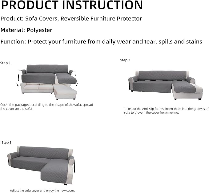 Easy-Going L Shape Sofa Cover Sectional Couch Cover Chaise Lounge Sofa - Image 7