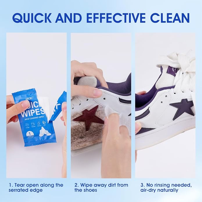 AROIC 50 Pack Shoe Cleaner Wipes, Sneaker Quick Wipes Heavy Duty Stain Removal - Image 4