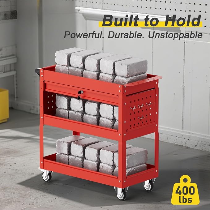 3-Tier Rolling Tool Cart with Drawers, Heavy Duty Utility Storage Cart with - Image 3
