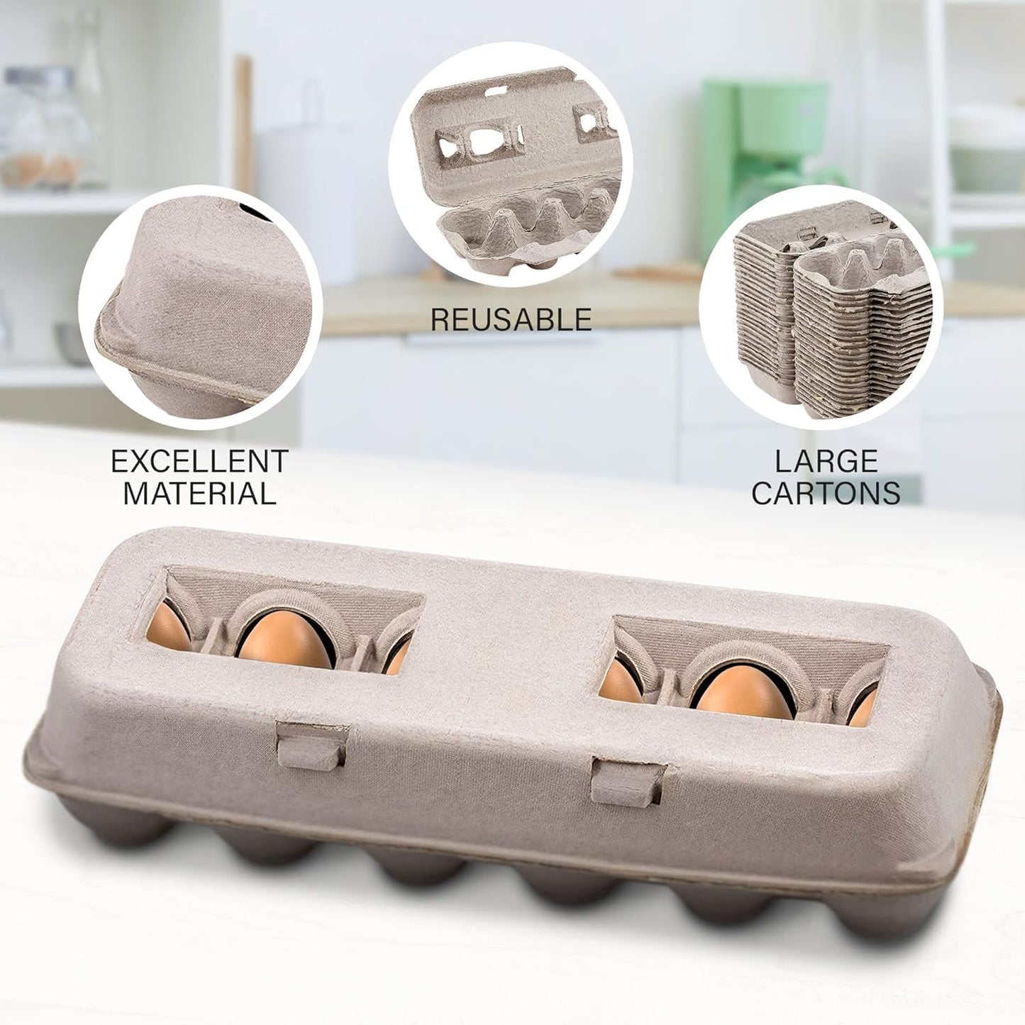 MT Products Blank Natural Pulp Egg Cartons Bulk - Made in USA - Holds Up to Twelve Eggs - Cardboard Material Perfect For Storing Extra Eggs (Pack of 5)
