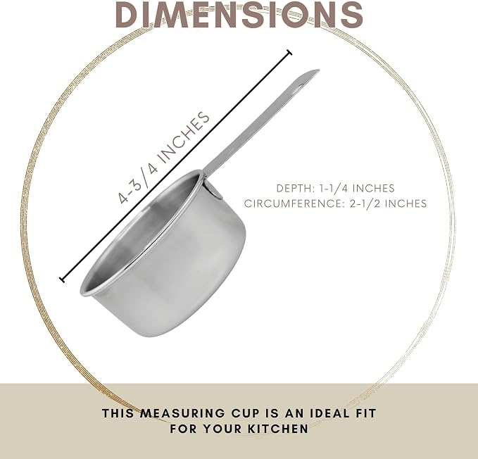 1/3 Cup Stainless Steel Measuring Cup | Sturdy Metal 80 ml | 80 cc | 3 oz | - Image 3