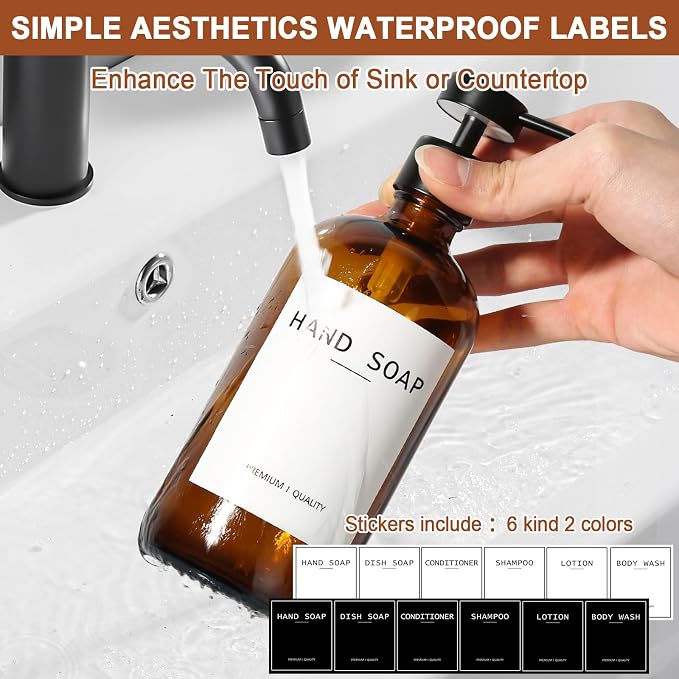 Amber Glass Soap Dispenser 2 Pack, Hand Soap Dispenser Bathroom - Image 4