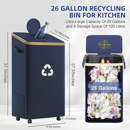 26 Gallon Recycling Bin for Kitchen, 100L Recycle Bin - Image 2