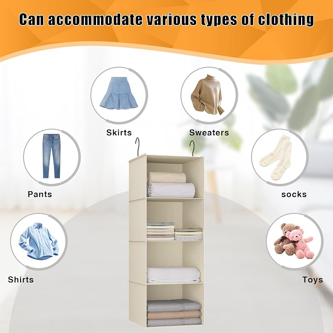 Hanging Closet Organizer, Easy Mount Foldable 4-Shelf Hanging Closet Wardrobe - Image 7