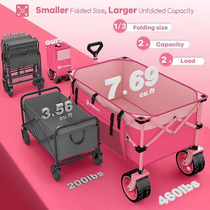 220L Collapsible Wagon Cart Foldable, 460lbs Load Capacity Heavy Duty Folding - Image 3