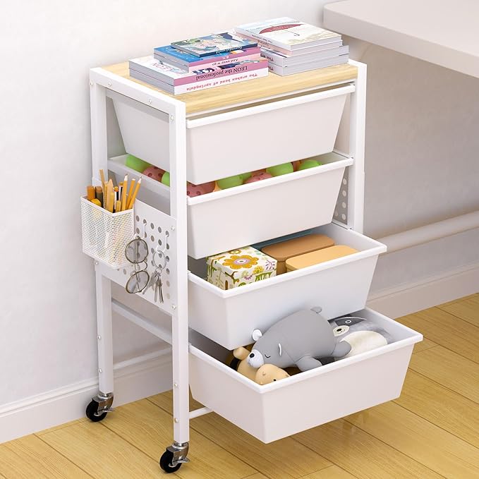 Rolling Cart with Drawers, Rolling Storage Cart with 4 Large Plastic Drawers & by Unknown