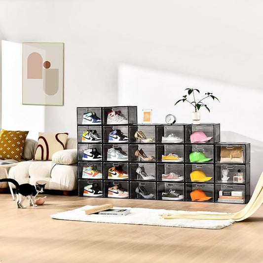 New Gray 8 Pack Shoe Boxes Stackable, Large Shoe Storage Organizer - Image 2