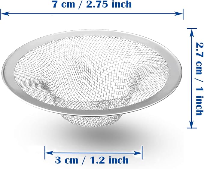 2 pcs Heavy Duty Stainless Steel Slop Basket Filter Trap, 2.75" Top / 1" Mesh - Image 2