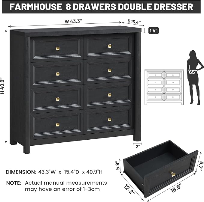 Farmhouse Dresser for Bedroom, Soide Rustic Wood Vintage Dressers Chest of - Image 2