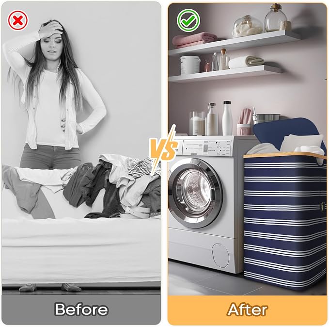 BALEINE Laundry Hamper with Lid, Tall Laundry Baskets with Bamboo Pull Handles - Image 7