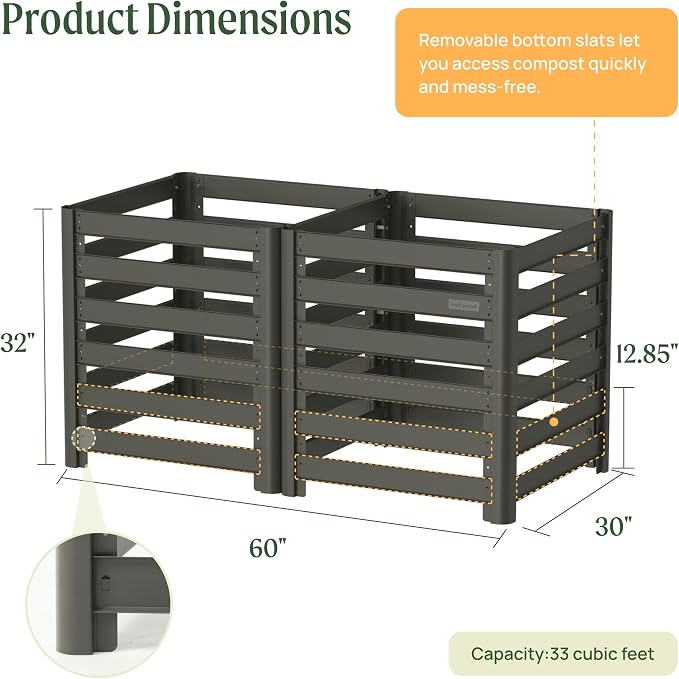 Vego Garden 32" Tall Modular Compost Bin 60" x 30" x 32" - Image 2