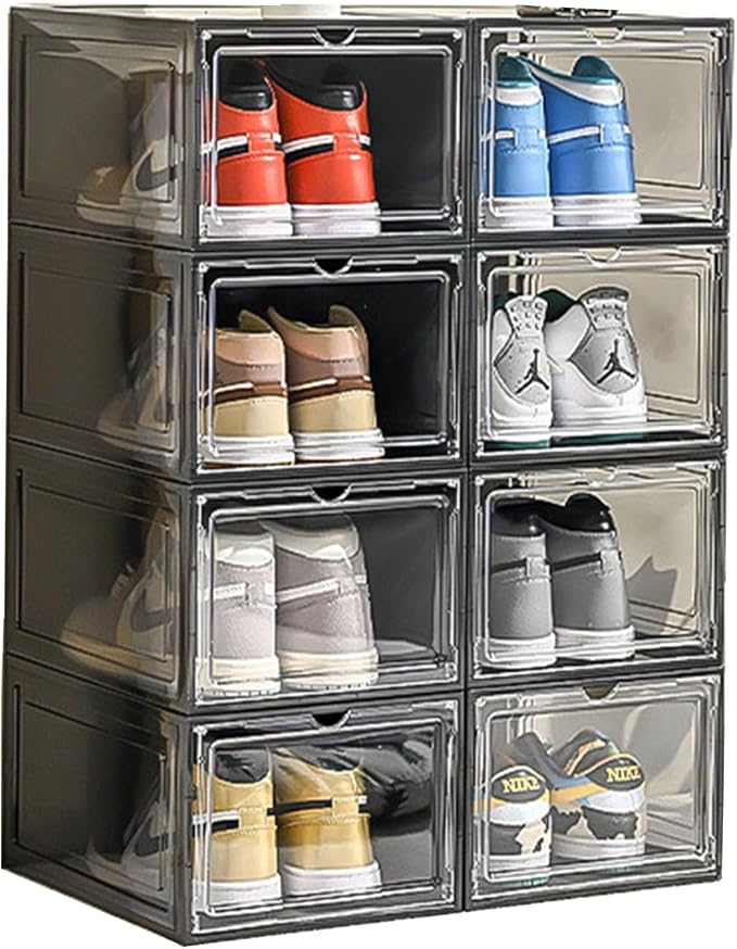 XXL Drop Front Shoe Storage Box Stackable, 8 Pack Shoe Display Case Fit US 15 by Unknown