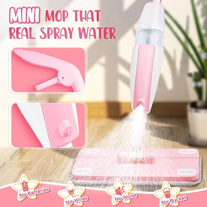 Pink Mini Spray Mop for Toddler-Girls Montessori Cleaning Toy That Real Spray - Image 6