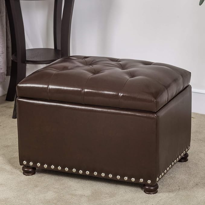 24'' Leather Storage Ottoman Rectangular Foot Rest Stool - Image 6