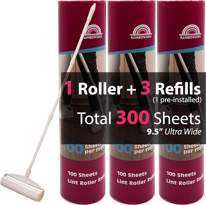 RainbowZone Large Lint Rollers plus 3 Rolls 9.5'' Extra Wide Total 300 sheets by Rainbowzone