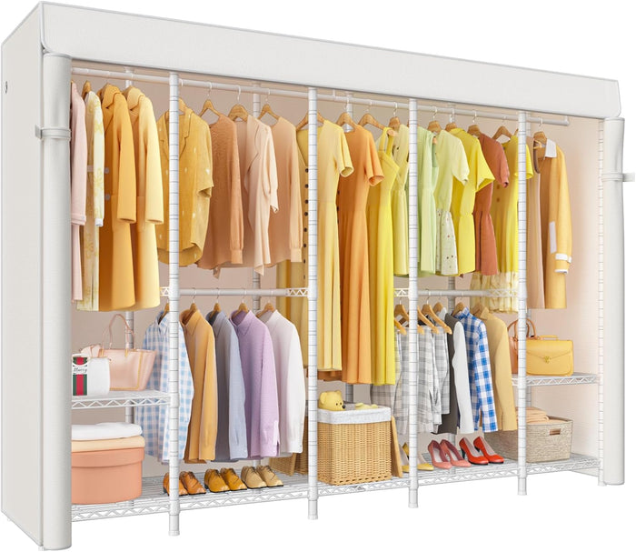 ULIFHOME H50C Clothes Rack with Cover, Large Covered Clothing Rack, White