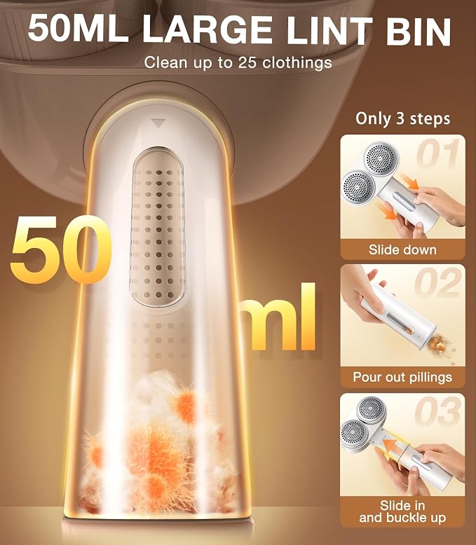 TORRAS Dual-Head Fabric Shaver, Longest Durability & 50ml Large Capacity - Image 5