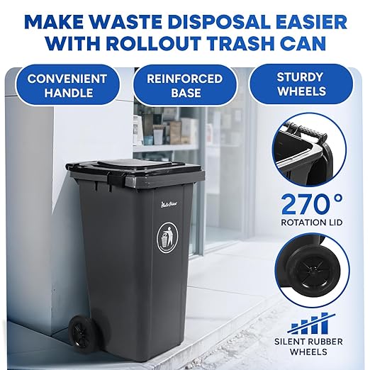 32 Gallon Trash Can with Wheels Outdoor Trash Can with Lid and Wheels Lockable - Image 7