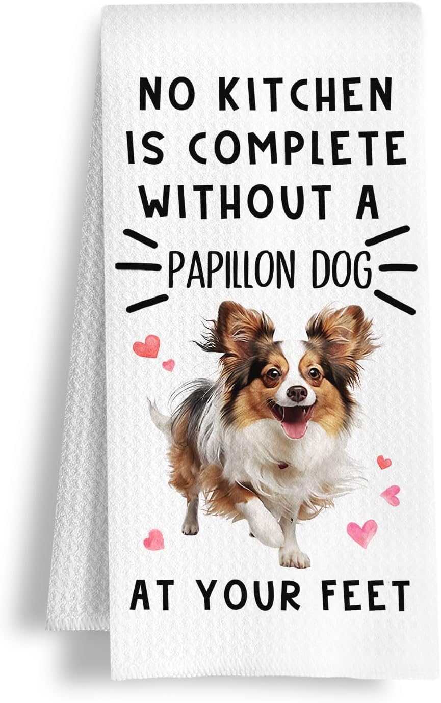 Funny Papillon Dog Hand Towels for Kitchen Home Bathroom Decor, A Kitchen is Not Complete Without A Papillon Dish Towel, Dog Lovers Gift, 16×24 Inch