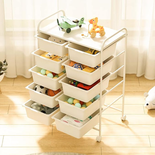 Rolling Cart with 10 Drawers, Plastic Drawer Cart with Metal Frame, Utility - Image 2