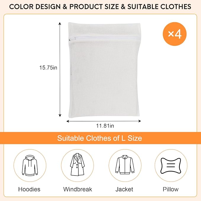 4-Piece White Medium Durable Organic Cotton Mesh Laundry Bags - Image 4