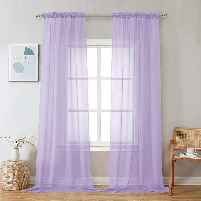 Chyhomenyc Lilac Sheer Curtains 96 inches Long 2 Panels, Light Filtering Soft by Chyhomenyc