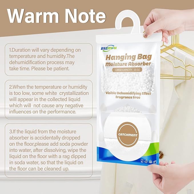 ZSZMFH 10 Pack Moisture Absorber Hanging Bags, Fragrance Free Humidity Packs - Image 3