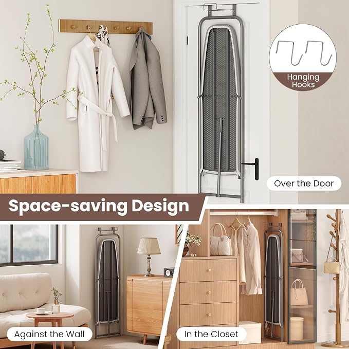 COSTWAY Over The Door Ironing Board, Space-Saving Metal Hanging Ironing Board - Image 4